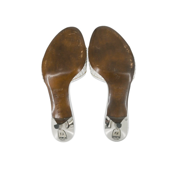 Fendi Silver Metallic Woven Leather Mules Size 37 - Picture 4 of 16